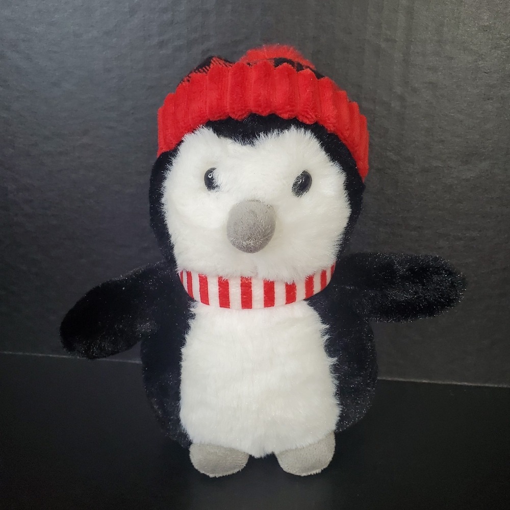 Christmas Penguin Plush Red Plaid Hat Scarf Stuffed Animal 9" American Greetings